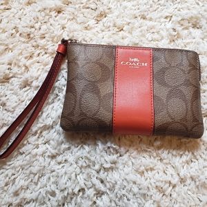 COACH Classic Orange & Brown Wristlet